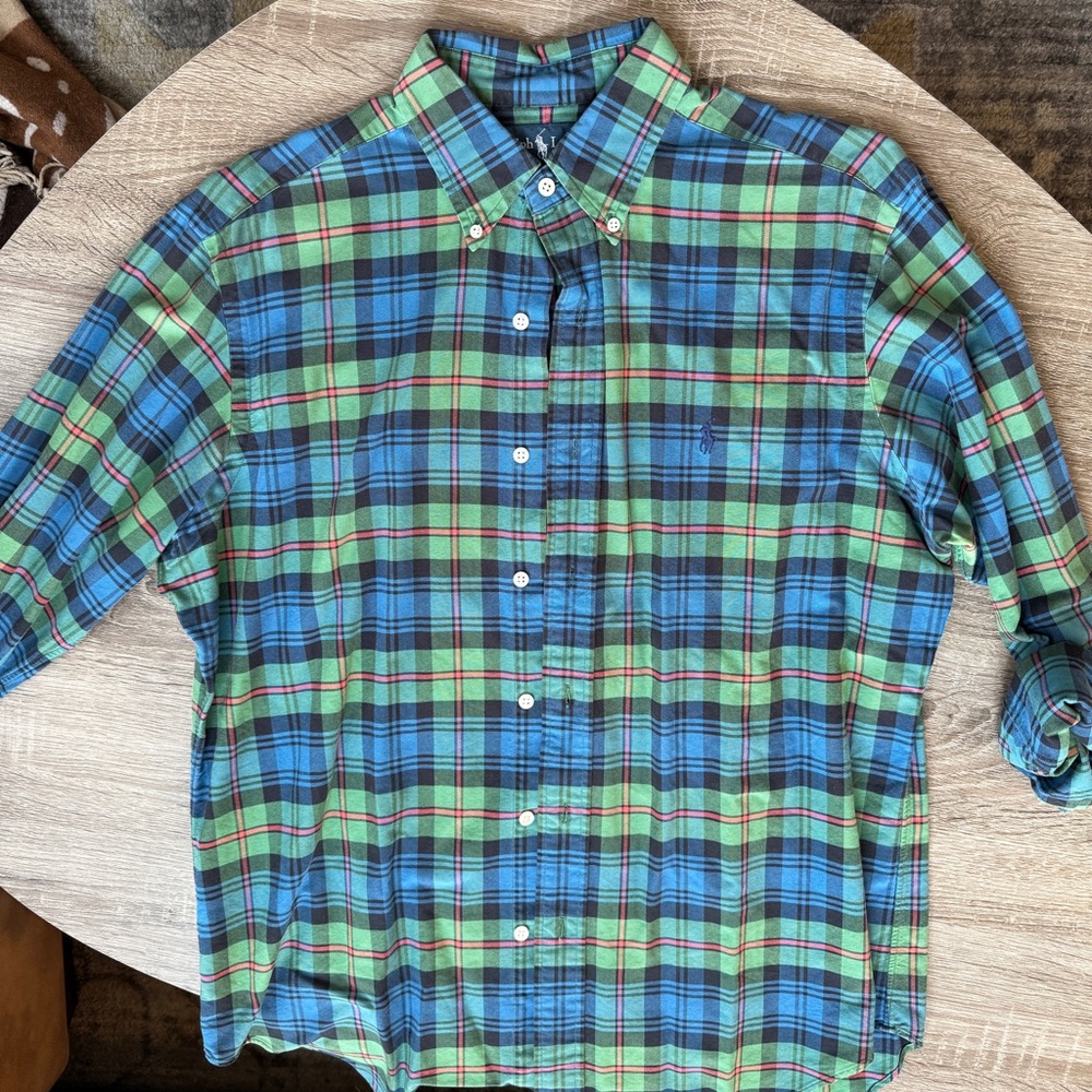Polo by Ralph Lauren Blue and Green Casual Button Down Shirt Classic Fit